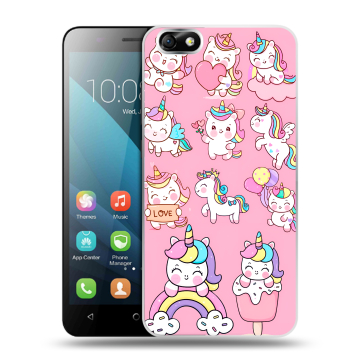 Силиконовый чехол на Huawei Honor 4X с принтом Единороги и радуга