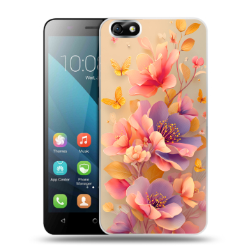 Силиконовый чехол на Huawei Honor 4X с принтом Цветы и бабочки Силиконовый чехол на Huawei Honor 4X с принтом Цветы и бабочки