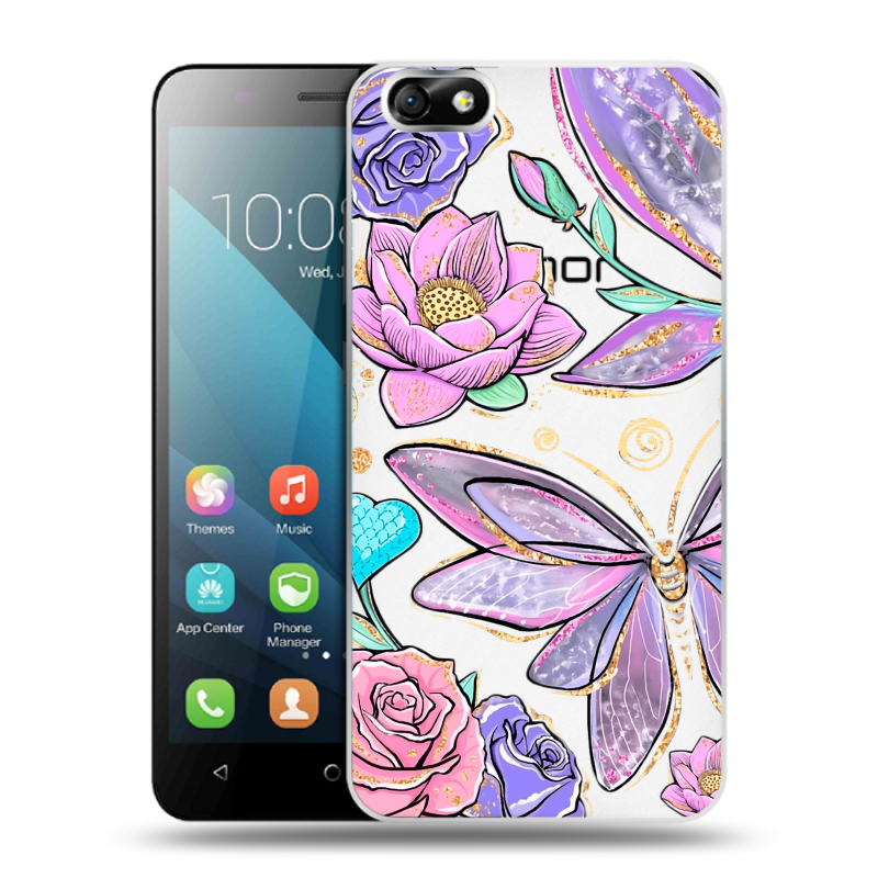 Пластиковый чехол на Huawei Honor 4X с принтом Бабочки и цветы Пластиковый чехол на Huawei Honor 4X с принтом Бабочки и цветы
