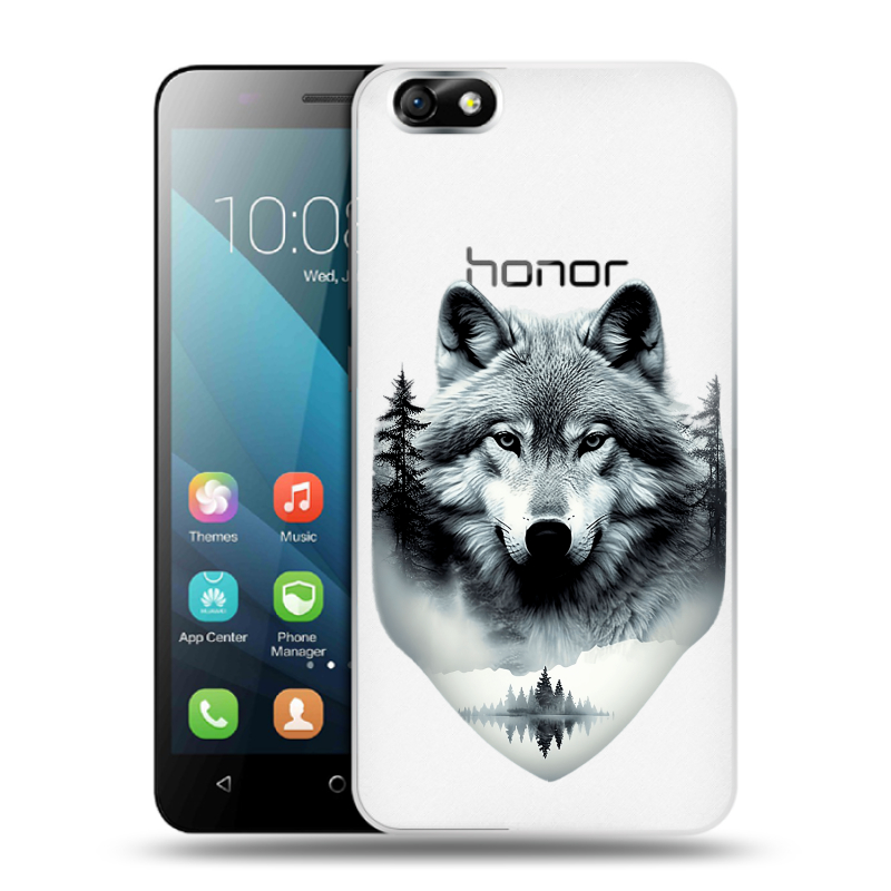 Пластиковый чехол на Huawei Honor 4X с принтом Волк в лесу Пластиковый чехол на Huawei Honor 4X с принтом Волк в лесу