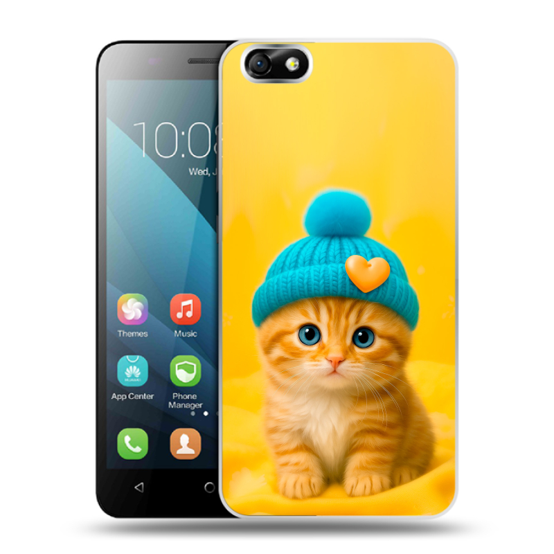 Пластиковый чехол на Huawei Honor 4X с принтом Котенок в шапке Пластиковый чехол на Huawei Honor 4X с принтом Котенок в шапке