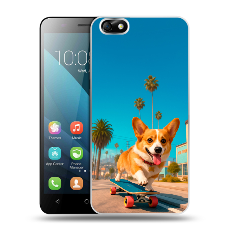 Силиконовый чехол на Huawei Honor 4X с принтом Корги на скейте Силиконовый чехол на Huawei Honor 4X с принтом Корги на скейте