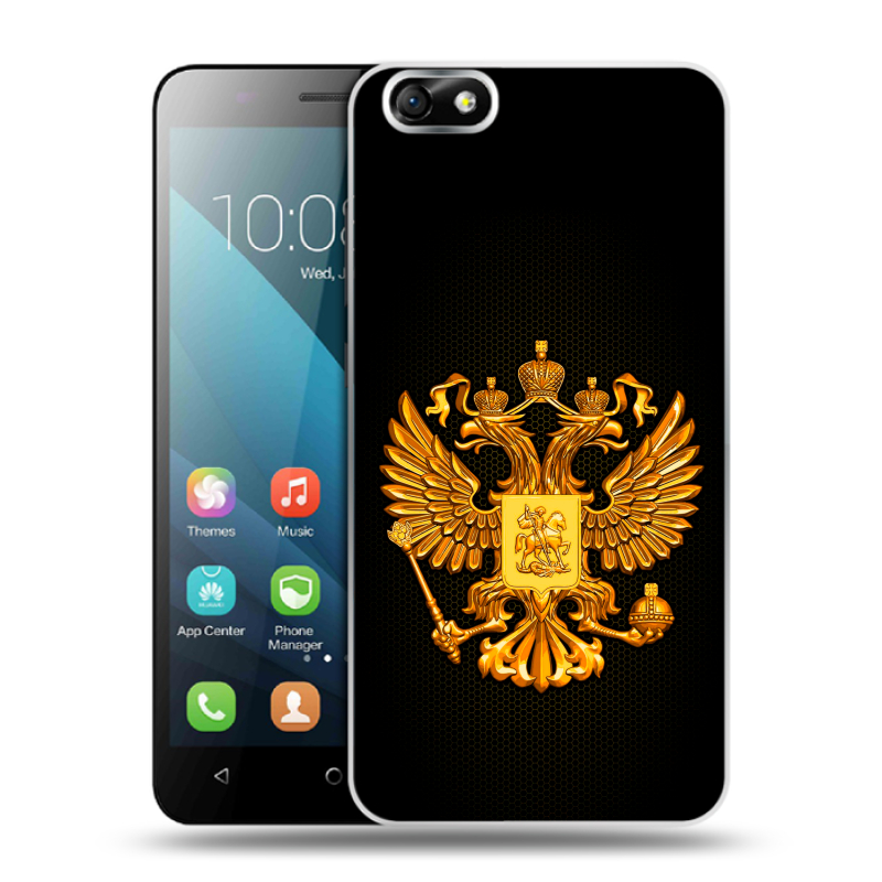 Пластиковый чехол на Huawei Honor 4X с принтом Герб России желтый Пластиковый чехол на Huawei Honor 4X с принтом Герб России желтый