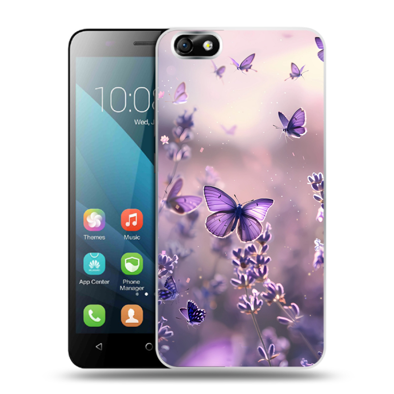 Силиконовый чехол на Huawei Honor 4X с принтом бабочки и лаванда Силиконовый чехол на Huawei Honor 4X с принтом бабочки и лаванда