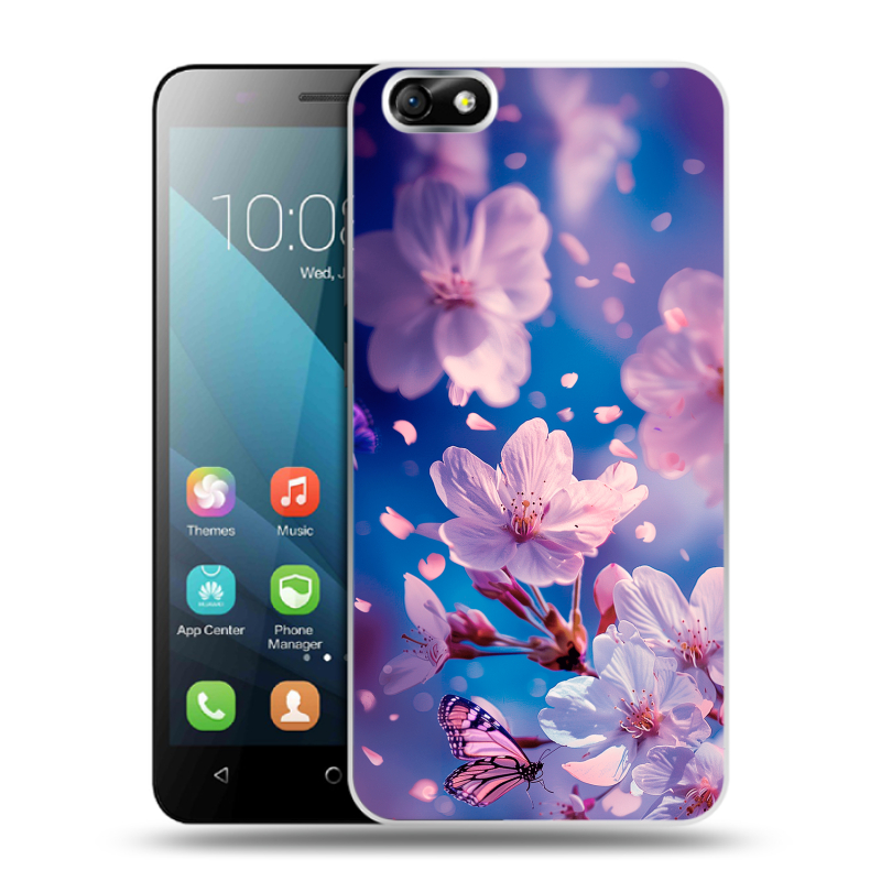 Пластиковый чехол на Huawei Honor 4X с принтом цветы бабочки Пластиковый чехол на Huawei Honor 4X с принтом цветы бабочки