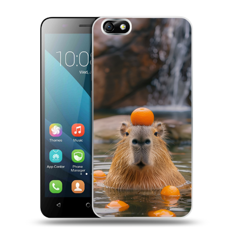 Пластиковый чехол на Huawei Honor 4X с принтом Капибара с апельсином Пластиковый чехол на Huawei Honor 4X с принтом Капибара с апельсином