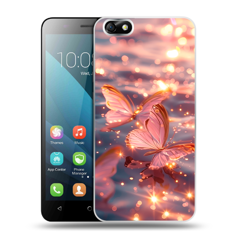 Пластиковый чехол на Huawei Honor 4X с принтом бабочки розовые Пластиковый чехол на Huawei Honor 4X с принтом бабочки розовые