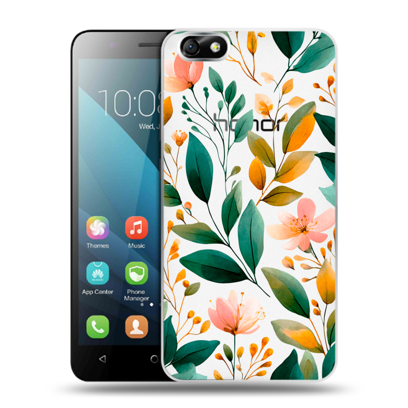 Силиконовый чехол на Huawei Honor 4X с принтом Цветы паттерн Силиконовый чехол на Huawei Honor 4X с принтом Цветы паттерн