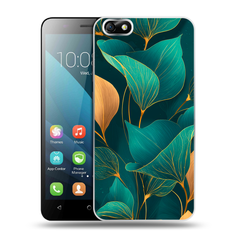 Пластиковый чехол на Huawei Honor 4X с принтом Листья и золото Пластиковый чехол на Huawei Honor 4X с принтом Листья и золото