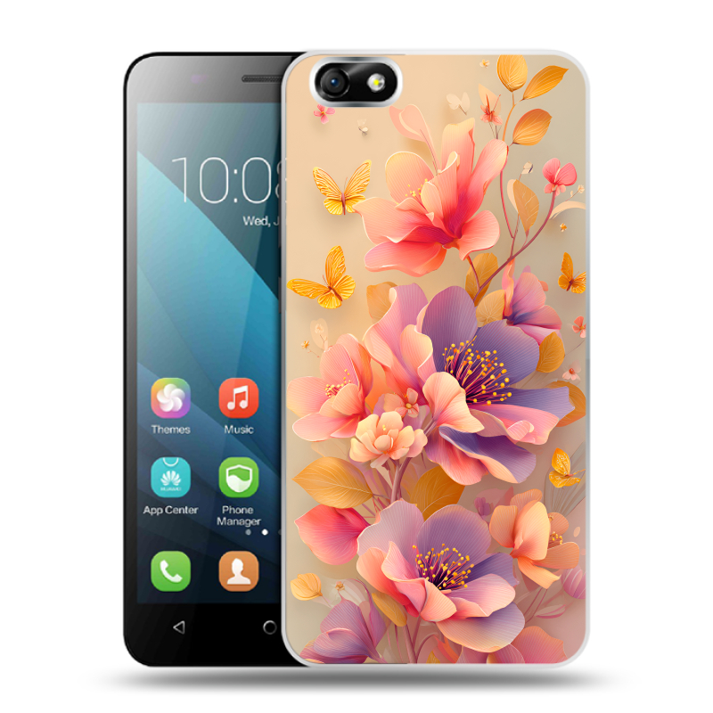 Силиконовый чехол на Huawei Honor 4X с принтом Цветы и бабочки Силиконовый чехол на Huawei Honor 4X с принтом Цветы и бабочки