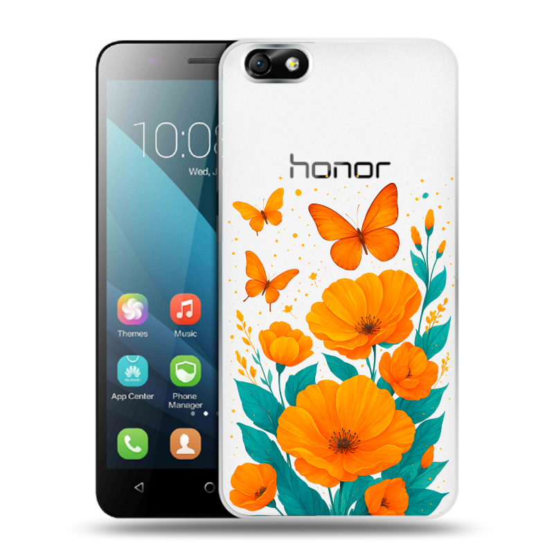 Пластиковый чехол на Huawei Honor 4X с принтом цветы бабочки Пластиковый чехол на Huawei Honor 4X с принтом цветы бабочки