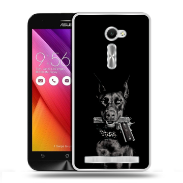 Пластиковый чехол на ASUS Zenfone 2 5 с принтом Доберман и пистолет Пластиковый чехол на ASUS Zenfone 2 5 с принтом Доберман и пистолет