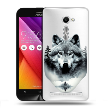 Пластиковый чехол на Asus Zenfone 2 5 с принтом Волк в лесу Пластиковый чехол на Asus Zenfone 2 5 с принтом Волк в лесу