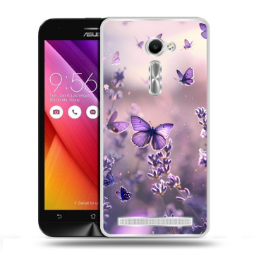 Пластиковый чехол на Asus Zenfone 2 5 с принтом бабочки и лаванда