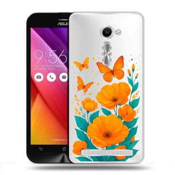 Пластиковый чехол на Asus Zenfone 2 5 с принтом цветы бабочки Пластиковый чехол на Asus Zenfone 2 5 с принтом цветы бабочки