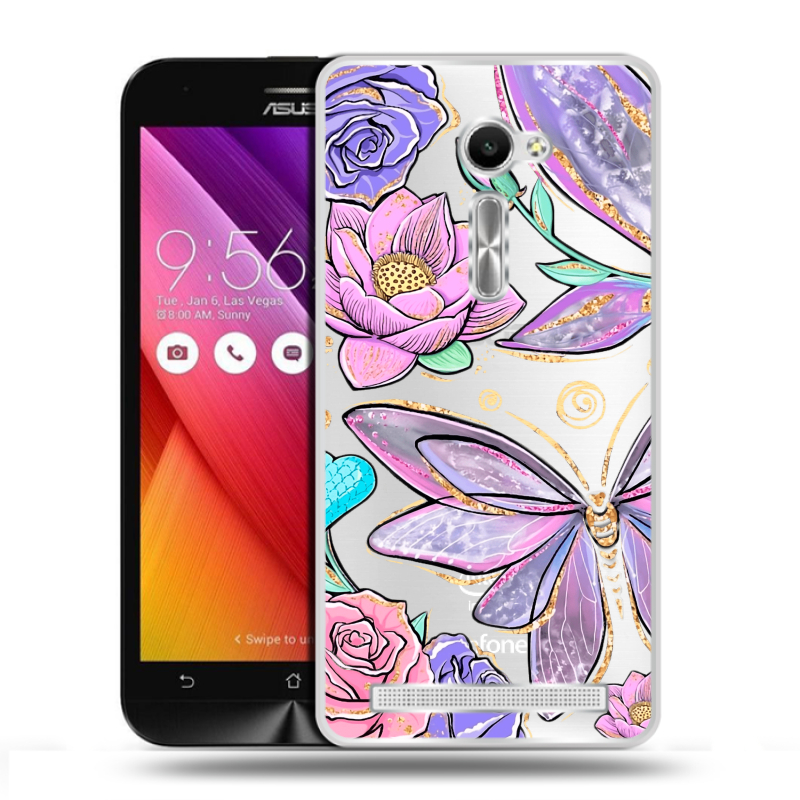 Пластиковый чехол на Asus Zenfone 2 5 с принтом Бабочки и цветы Пластиковый чехол на Asus Zenfone 2 5 с принтом Бабочки и цветы