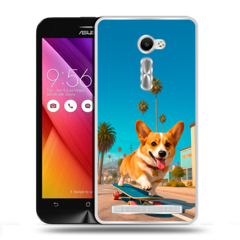 Пластиковый чехол на Asus Zenfone 2 5 с принтом Корги на скейте Пластиковый чехол на Asus Zenfone 2 5 с принтом Корги на скейте