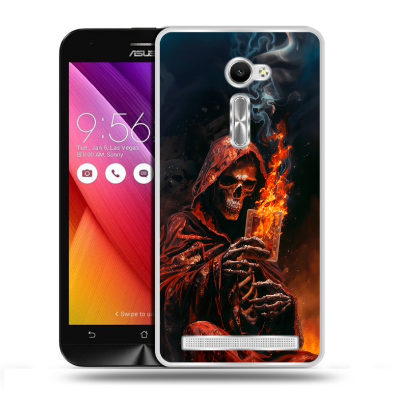 Пластиковый чехол на Asus Zenfone 2 5 с принтом Скелет и карты Пластиковый чехол на Asus Zenfone 2 5 с принтом Скелет и карты