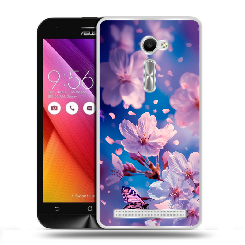 Пластиковый чехол на Asus Zenfone 2 5 с принтом цветы бабочки Пластиковый чехол на Asus Zenfone 2 5 с принтом цветы бабочки