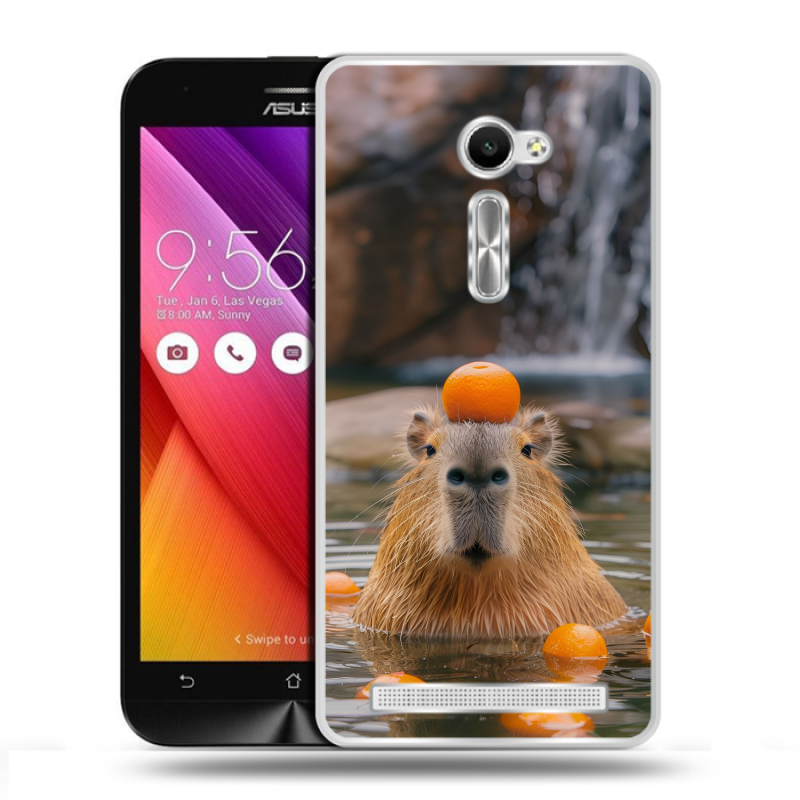 Пластиковый чехол на Asus Zenfone 2 5 с принтом Капибара с апельсином Пластиковый чехол на Asus Zenfone 2 5 с принтом Капибара с апельсином