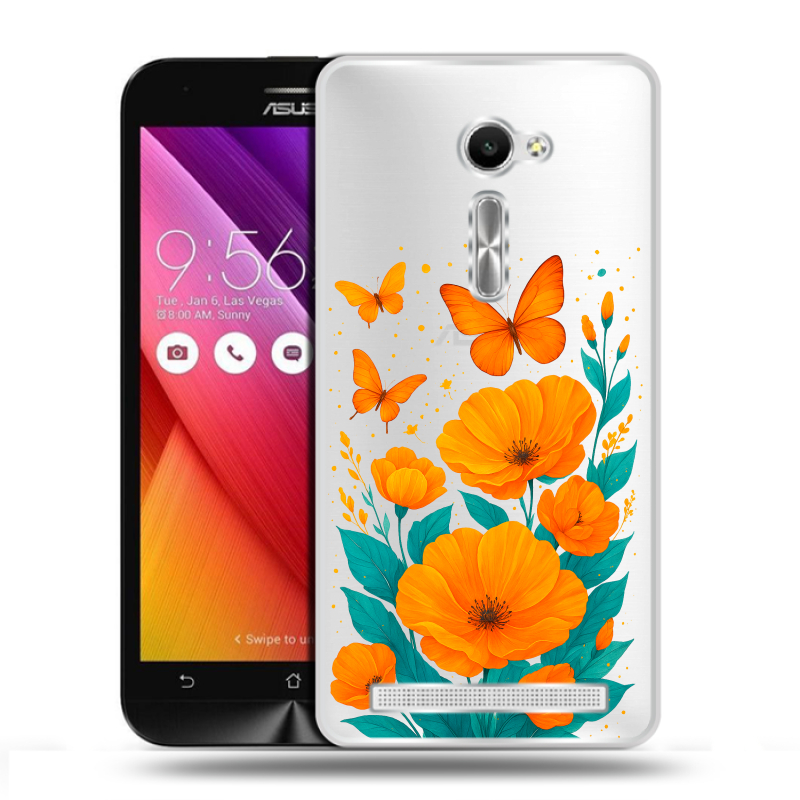 Пластиковый чехол на Asus Zenfone 2 5 с принтом цветы бабочки Пластиковый чехол на Asus Zenfone 2 5 с принтом цветы бабочки
