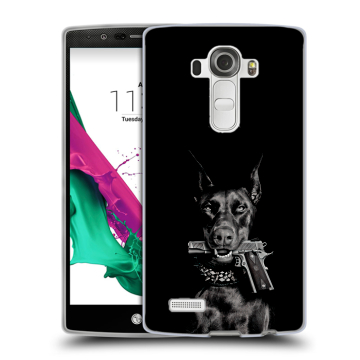 Силиконовый чехол на LG G4 с принтом Доберман и пистолет Силиконовый чехол на LG G4 с принтом Доберман и пистолет