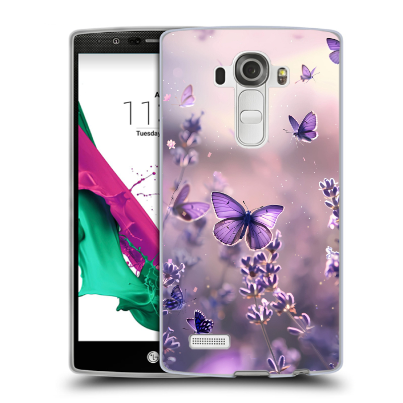 Силиконовый чехол на LG G4 с принтом бабочки и лаванда Силиконовый чехол на LG G4 с принтом бабочки и лаванда
