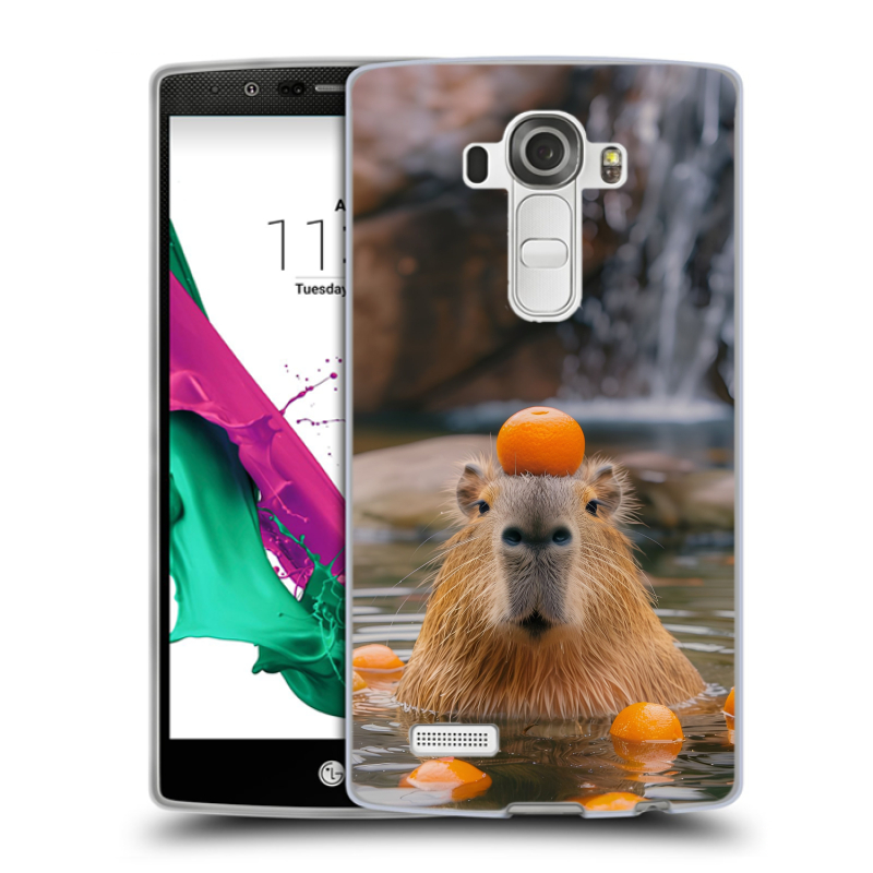 Пластиковый чехол на LG G4 с принтом Капибара с апельсином Пластиковый чехол на LG G4 с принтом Капибара с апельсином