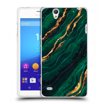 Пластиковый чехол на Sony Xperia C4 с принтом Мрамор зеленое золото Пластиковый чехол на Sony Xperia C4 с принтом Мрамор зеленое золото