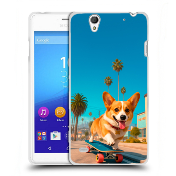 Пластиковый чехол на Sony Xperia C4 с принтом Корги на скейте Пластиковый чехол на Sony Xperia C4 с принтом Корги на скейте
