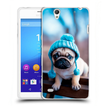 Пластиковый чехол на Sony Xperia C4 с принтом Мопс в шапке Пластиковый чехол на Sony Xperia C4 с принтом Мопс в шапке