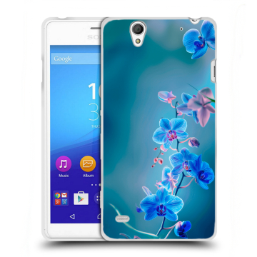 Пластиковый чехол на Sony Xperia C4 с принтом Голубые цветы Пластиковый чехол на Sony Xperia C4 с принтом Голубые цветы