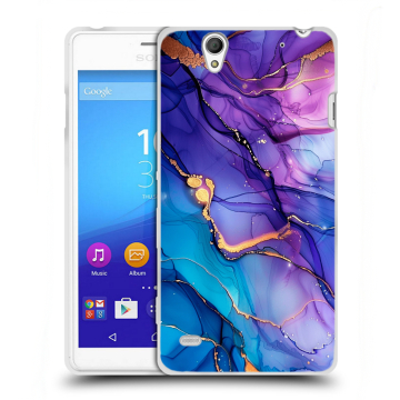 Пластиковый чехол на Sony Xperia C4 с принтом синий мрамор