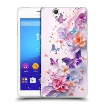 Пластиковый чехол на Sony Xperia C4 с принтом цветы бабочки