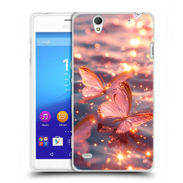 Пластиковый чехол на Sony Xperia C4 с принтом бабочки розовые