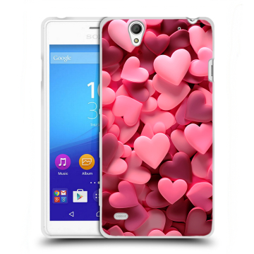 Пластиковый чехол на Sony Xperia C4 с принтом розовые сердечки Пластиковый чехол на Sony Xperia C4 с принтом розовые сердечки