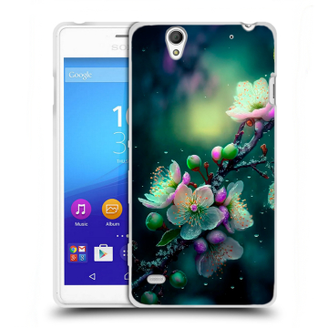 Пластиковый чехол на Sony Xperia C4 с принтом Цветы и мрамор