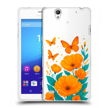 Пластиковый чехол на Sony Xperia C4 с принтом цветы бабочки