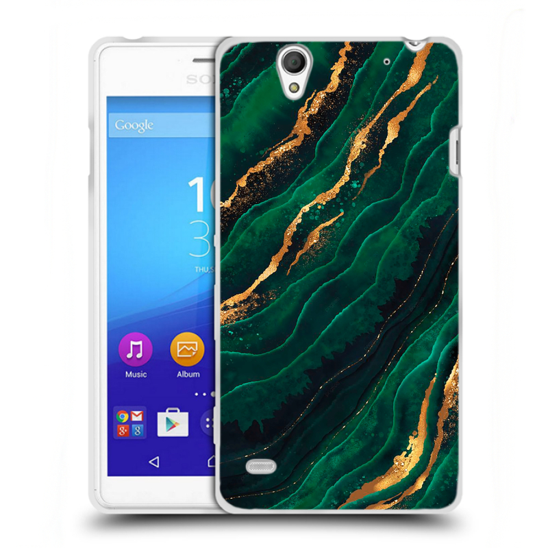 Пластиковый чехол на Sony Xperia C4 с принтом Мрамор зеленое золото Пластиковый чехол на Sony Xperia C4 с принтом Мрамор зеленое золото